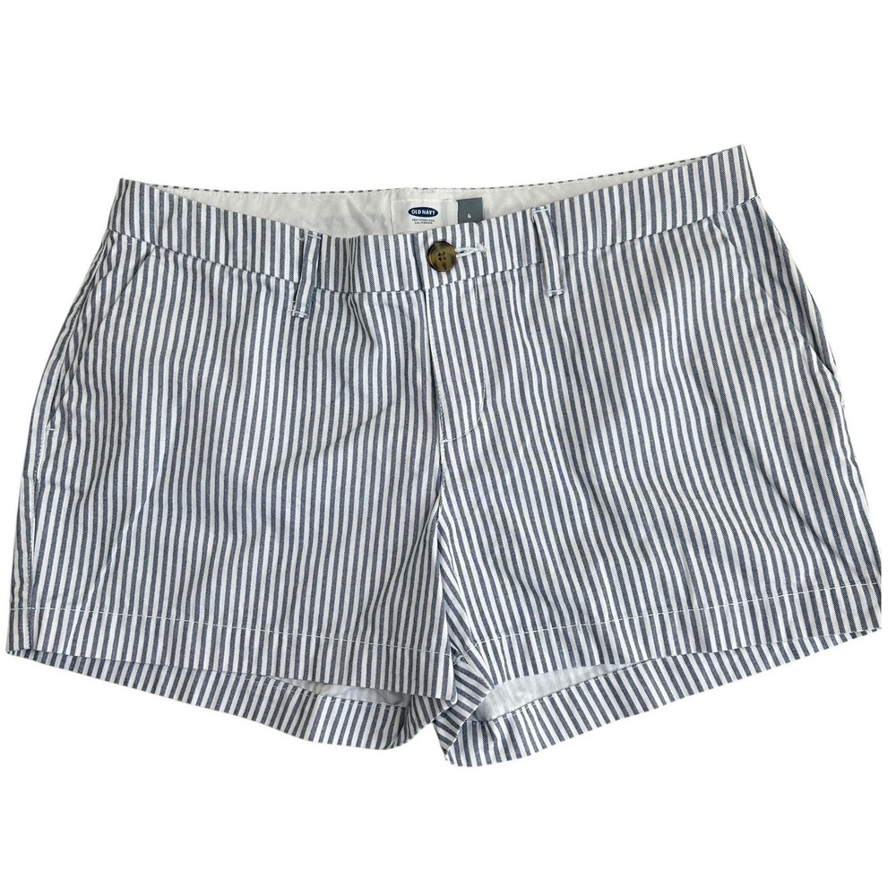 Old Navy Blue White Shorts Mid Rise Pinstripe Size 4‎ Preppy Coastal Vacation